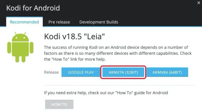 Select Android app variant- Download Kodi for FireStick
