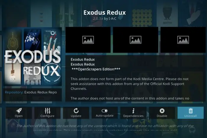 Uninstall Exodus Redux Kodi Addon