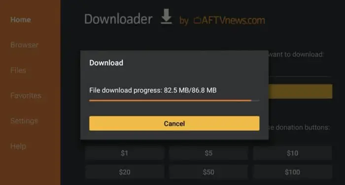 Wait for the APK to finish downloading- Kodi  for FireStick