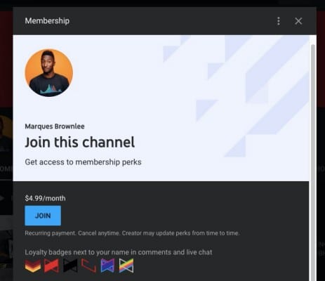 YouTube channel membership