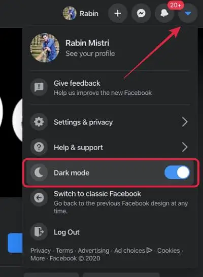 Enable dark mode on Facebook desktop