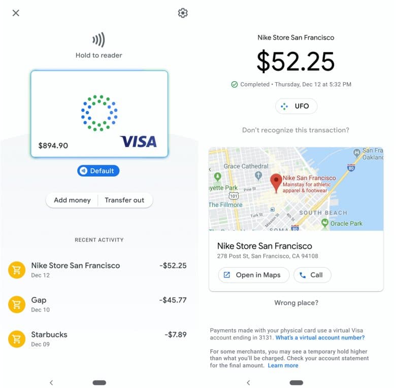 Google Card Pay app interface